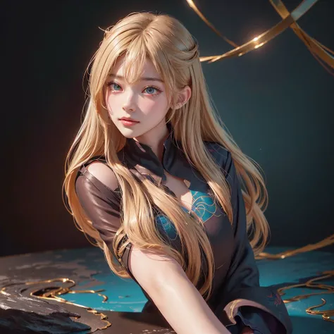 Polychrome,, night, dark, blonde, Show Viewer, In-person audience, Limited Edition Palette, Dragon Background, Shine,(Highly detailed CG Unity 8k wallpaper),(masterpiece), (Highest quality), (Vaporwave Style), (Super detailed), (Best illustrations),(Best S...