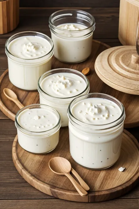 Natural yogurt in traditional containers
