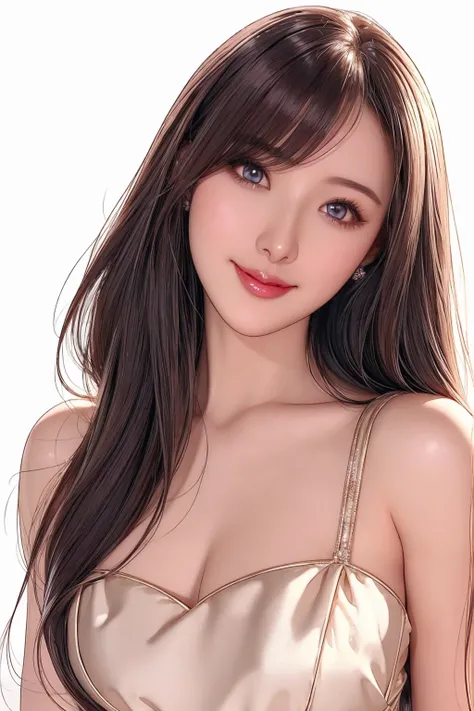 (super fine illustration) Amazing eyes、Perfect Lips、And a beautiful girl with a captivating smile、upper body Detailed and realistic portrait、Super detailed、16K、masterpiece、high quality、Negative Space、blush、eye shadow、Perfect Skin、A sophisticated face、Elega...