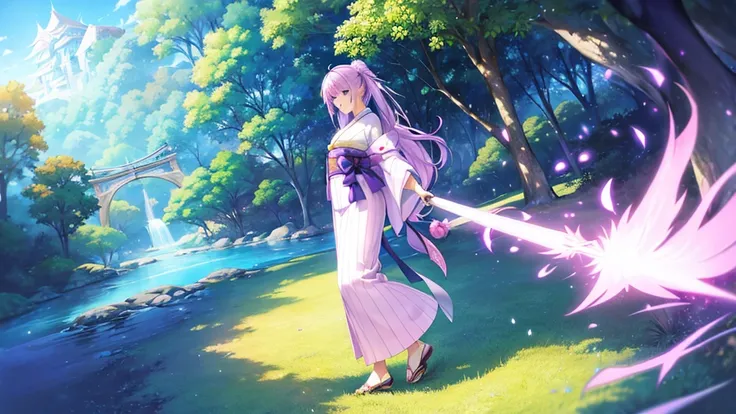 woman　clear　Light purple hair　　kimono　　Anime Style　　Fairy tale
