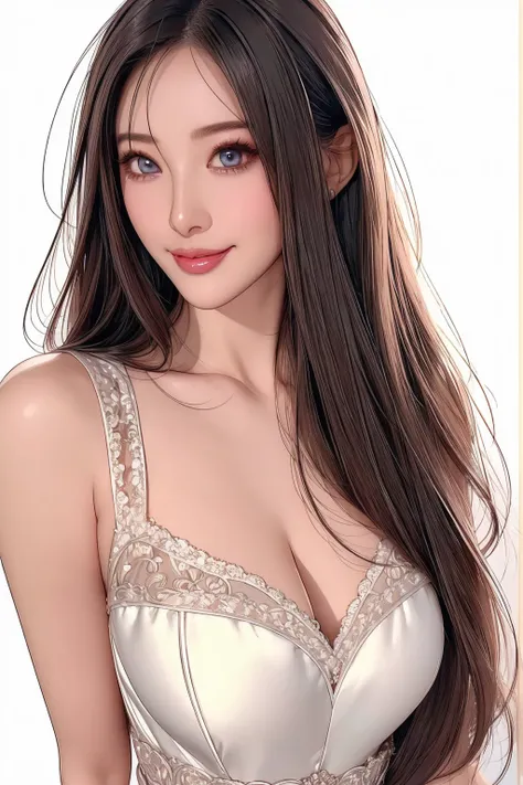 (super fine illustration) Amazing eyes、Perfect Lips、And a beautiful girl with a captivating smile、upper body Detailed and realistic portrait、Super detailed、16K、masterpiece、high quality、Negative Space、blush、eye shadow、Perfect Skin、A sophisticated face、Elega...