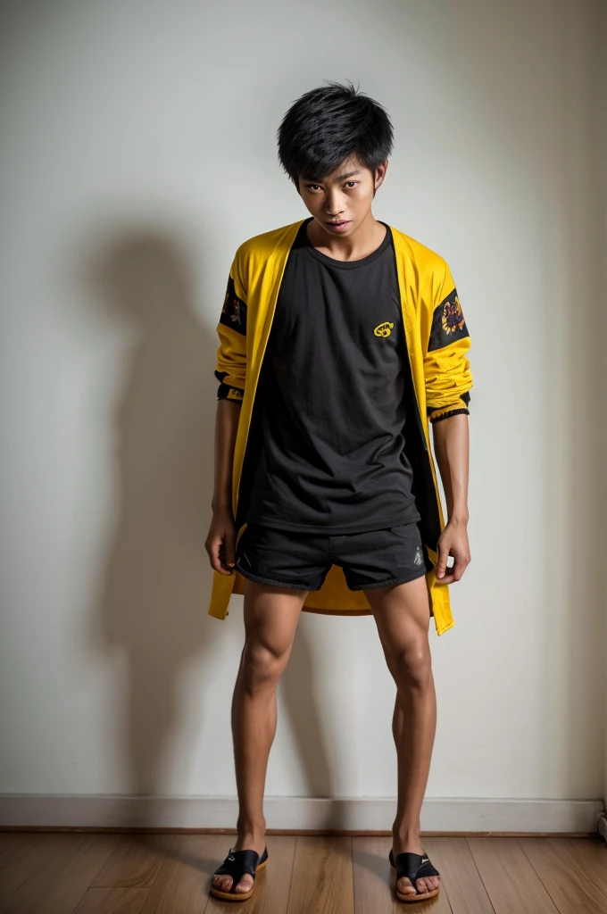 Chinese zombie, male, 20 years old, freshly turned, not scary, a bit silly, full body, black-yellow skin, cute, harmless, photo style, plain background, anthropomorphic, photo real, Shot on a 50mm lens, classic composition, masterpiece, exquisite, color co...