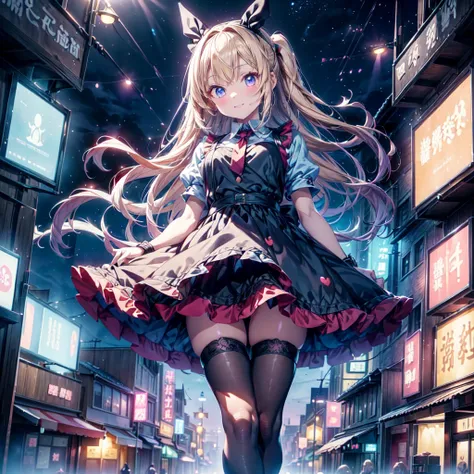 (Tabletop, Highest quality、Very detailed、Very detailedな目), (perfect athletic body:1.2), (Thin Hair), Very detailed, Anime Style, whole body, alone, Fantasy Blonde Hair, Blue Eyed Girl, Apron dress like Alice in Wonderland, Playing cards with your hands, Re...