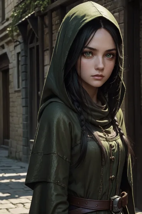 ((best quality)), ((masterpiece)), (detailed), ((normal anatomy)), beautiful eye detail, perfect face, high detail, charismatic, full body, realistic, cinematic lighting, defined body, super detail, high realism, medieval fantasy setting, a pretty young gi...