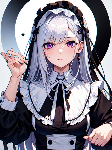 maid, （Eyes without highlights, Evil Eye, A bad looking person with white eyes, It&#39;s a red eyeliner）,whole body絵, She is wearing a maid uniform and the background is a dark and desolate landscape., Horror movie atmosphere. Her figure is extremely beaut...