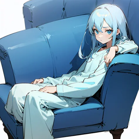 simple blue sofa, white background, anime style