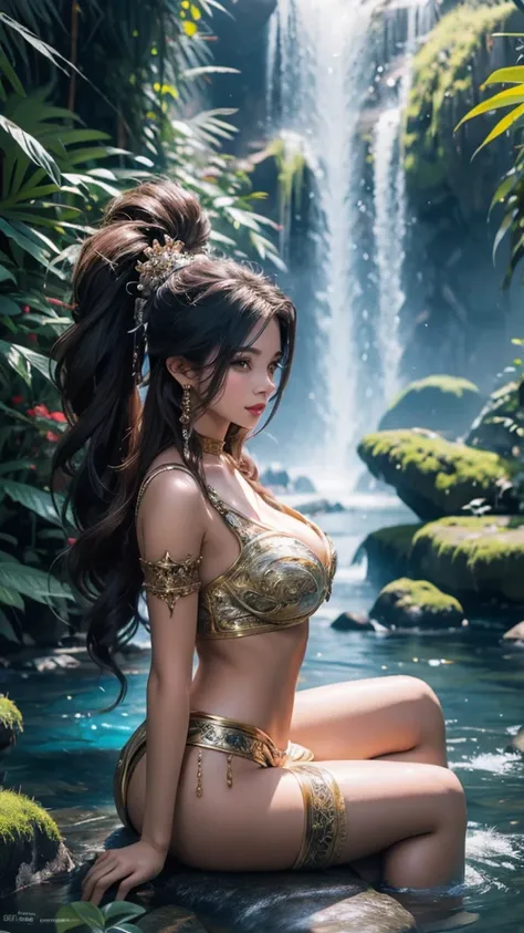 there is a beautiful woman that is sitting on a rock in the water, furry fantasy art, 4k highly detailed digital art, very very beautiful furry art, detailed fantasy digital art, highly detailed fantasy art, by Kerembeyit, detailed fantasy art, anthropomor...