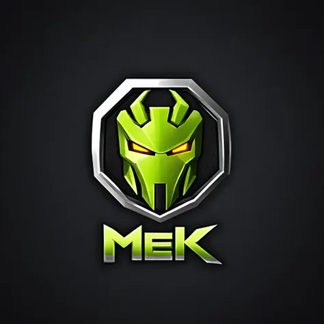 logomkrdsxl,an  edgy logo  3d with robô ,  vector, text "mek",  best quality, masterpiece, brand, dark background,