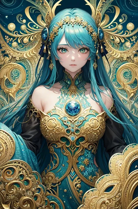 (masterpiece, top quality, best quality, official art, beautiful and aesthetic:1.2), (1girl), extreme detailed,(fractal art:1.3),colorful,highest detailed, , green eyes, shadows in blue, highlights in cold，BLUE，弾け飛ぶ光，弾ける水