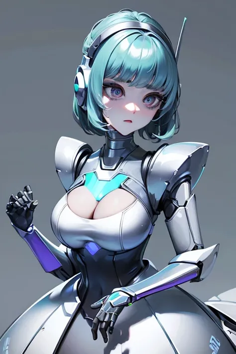 empty eyes,robotized woman ,big bust,Robot Joint ,Metal skin,dress,android,Robot Suit