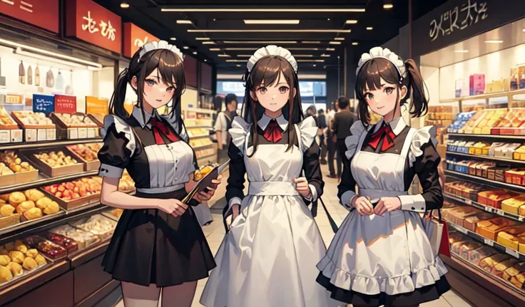 ((Highest quality)), ((masterpiece)), (detailed), sexy,A maid is shopping abroad,stylish maid clothes