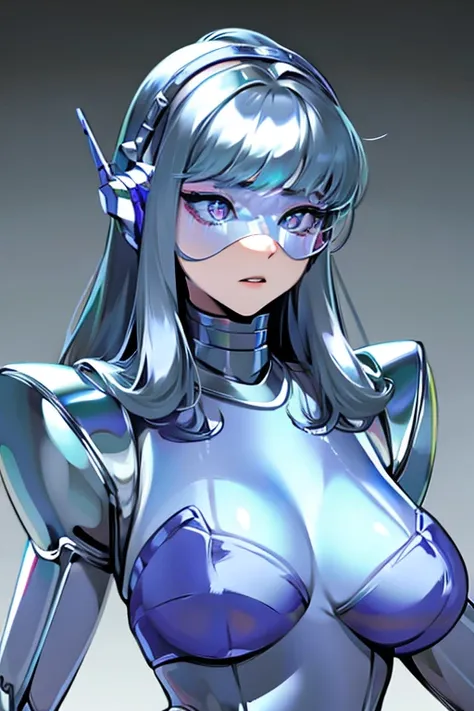 empty eyes,robotized woman ,big bust,Robot Joint ,Metal skin