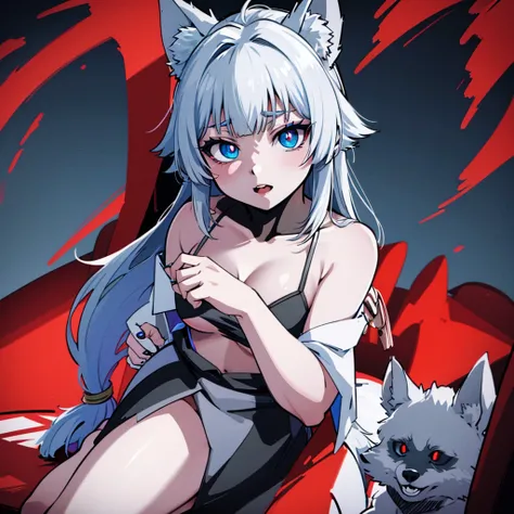 A werewolf with beautiful blue eyes, a cunning and malevolent gaze, detailed anime style, niji colors, best quality, 4k, 8k, highres, masterpiece, ultra-detailed, realistic, photorealistic