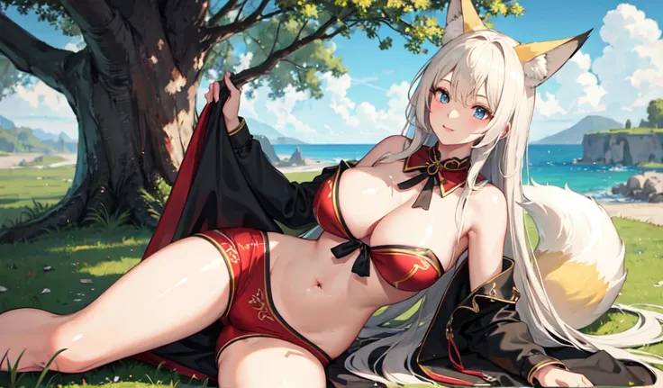 ((Highest quality)), ((masterpiece)), (detailed), sexy,big tree,Fox Ears,celtic costume