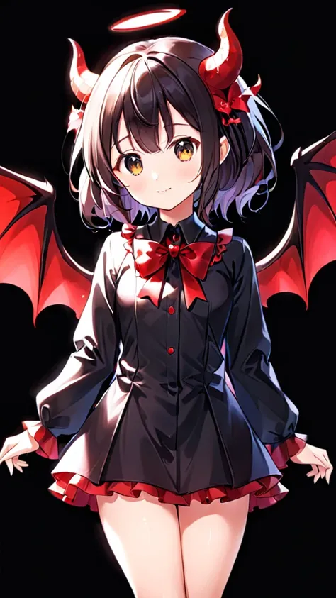 Cute anime demon girl with wings , dark(blackish) background.