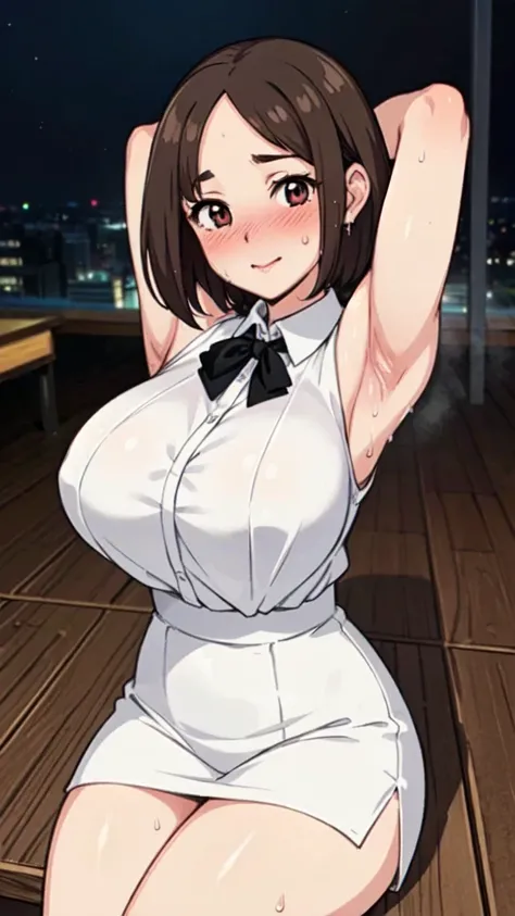 ((Tabletop, Highest quality, High resolution, Pixel Perfect,  4K, Browsing Caution)))、Office Lady、1 Girl, Beautiful woman、((Short Hair、Forehead、Split bangs、Brown Hair)), ((Brown eyes、Beautiful eyelashes, Realistic eyes)), ((Detailed face, blush:1.2)), ((Sm...