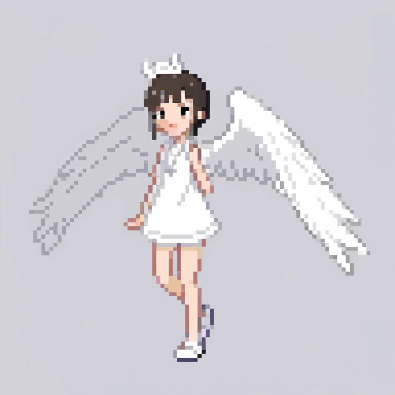 girl，All white，There is a pair of small wings，Tall body