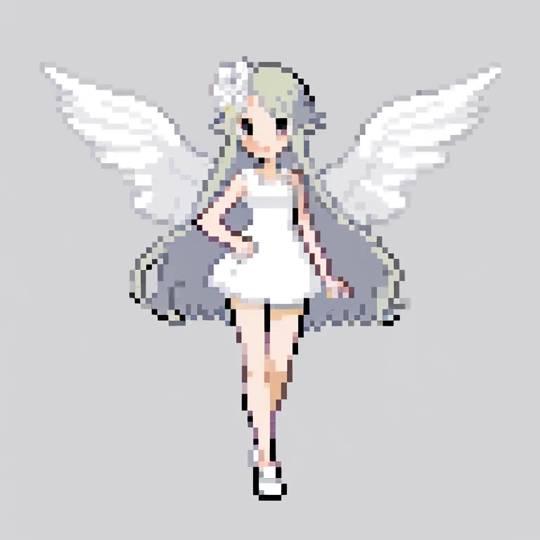 girl，All white，There is a pair of small wings，Tall body