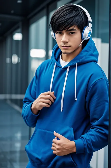 Anime boy wearing blue hoodie and headphones