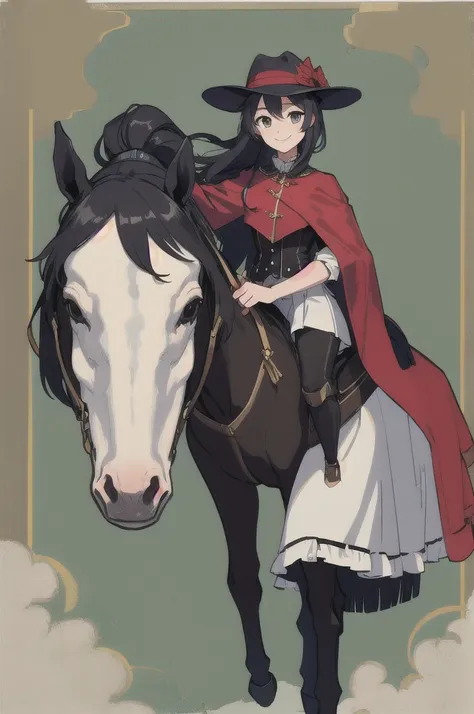 (masterpiece, Highest quality:1.2), alone, One girl, Big horse, smile, View your viewers, Hat Adjustment, Have, Horse&#39;s ears, White jacket, Ascot, Cape, One-handed gloves, White gloves, Shorts, Horse tail 