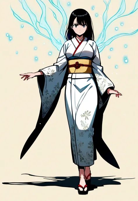 anime girl walking from behind, wearing a kimono, with black hair, and full body.