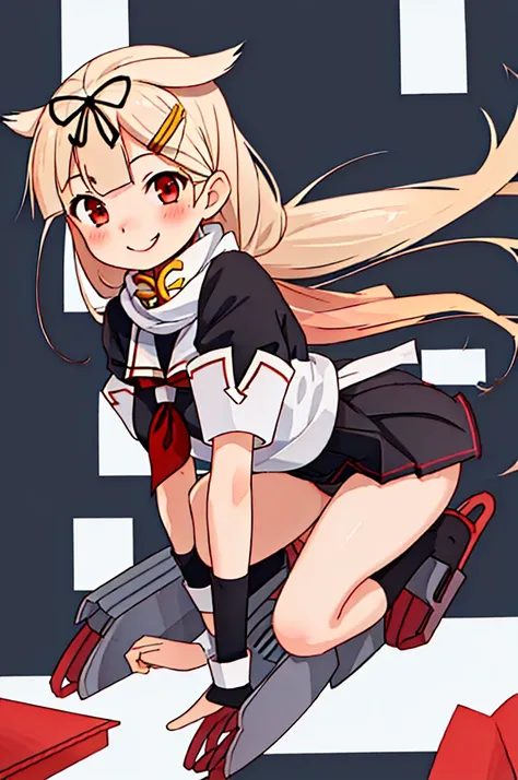 highest quality, masterpiece, high resolution, 1 girl,  (yuudachi kai ni 　kantai collection:1.15), long hair, blonde, red eyes, ...