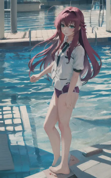 swim，swim ring，swim poolside、band vocals、full-body shot((masterpiece, best quality)), insaneres, absurdres, solo, looking at viewer, 
ANIME_DxD_Rias_Gremory_ownwaifu, 
1girl, bangs