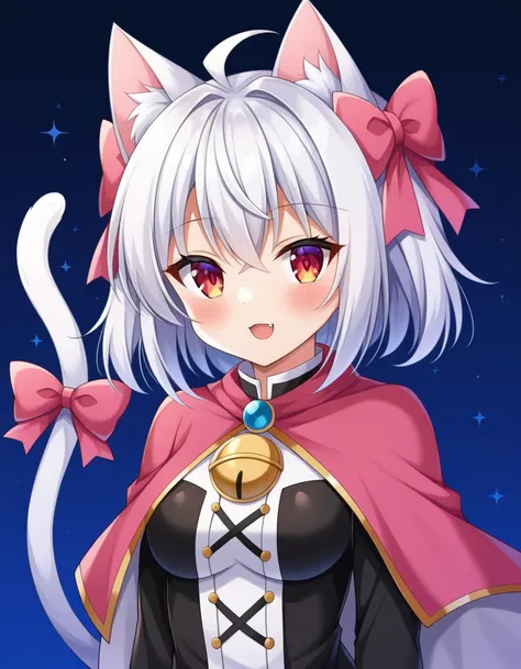 比基尼, fondo de playa, ​masterpiece, high qulity, (big breastes:1.2), A white cat girl, with white hair, with bangs,and with a pink bow and a cat tail 