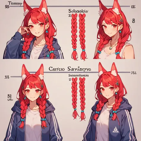 Fraction_9, Fraction_8_up, Fraction_7_up, Fraction_6_up, Fraction_5_Direction_4_up, Interrupt Sources_Japanese cartoons, 1 Girl, Red hair, Animal ears, Wear a long-sleeved jacket, creative design, whole body, Reference table, Role List, Tokyo Avengers Styl...