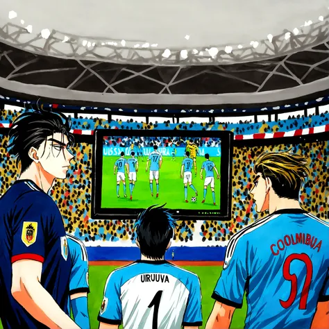 Soccer game, Colombia vs Uruguay, James Rodriguez vs Uruguay, fireball towards the screen 