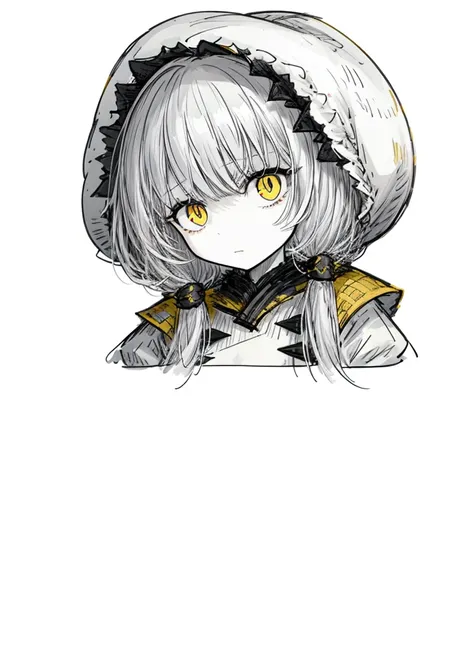 1girl, pale skin, grey hair,yellow eyes, dwarf, kepper, nice clothes, (high resolution, high detail, best quality), 
black backg...