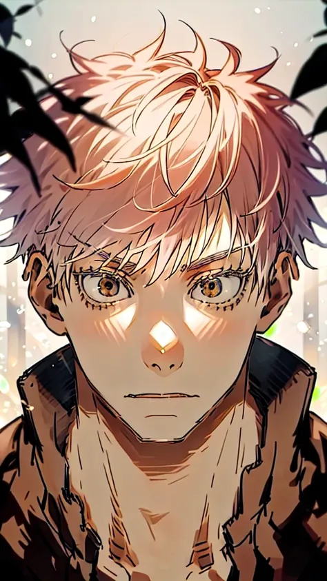 1 man,Satoru Gojo,pale red hair,short hair,hair between eyes,Brown eyes,black eyelashes, relaxed facial expression,relaxed eyebrows,relaxed eyes