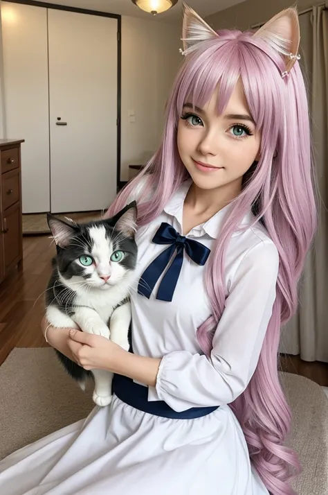 A female character with an Australian shepherd and ragdoll kitten, there is a woman in a white set and a cat, catgirl very cute very beautiful, white cat girl, Like Alice in Wonderland., very beautiful anime cat girl, Attractive young cat, Catboys Cosplay!...