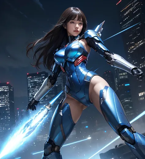 Textured skin, Super detailed, Attention to detail, high quality, 最high quality, High resolution, 1080P, , beautiful,(Super Heroine),Missile Guide,beautifulサイボーグ女性,Mecha Cyborg Girl,Battle Mode,Metallic blue mecha body girl,She&#39;s a combat cyborg with w...