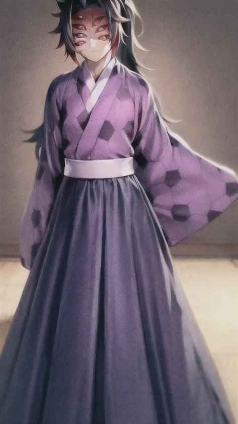 kokushibo clothes, purple yukata , black hakama ,master piece , rim light , best quality, extremely detailed