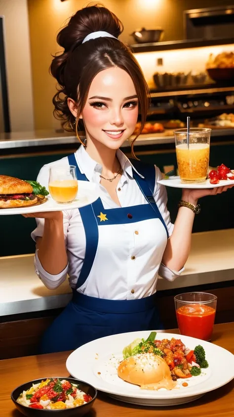 a busy restaurant in the usa, focus on the main character, maria, a hardworking waitress.
voiceover: "maria worked tirelessly at...