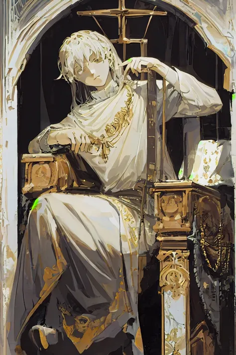 (absurd, tall, ultra detailed)young roman,stone throne,black eyes,sitting on throne,full hd, 12 years,