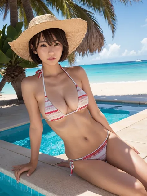 Mature Woman、Short Hair、bikini、Sunburn