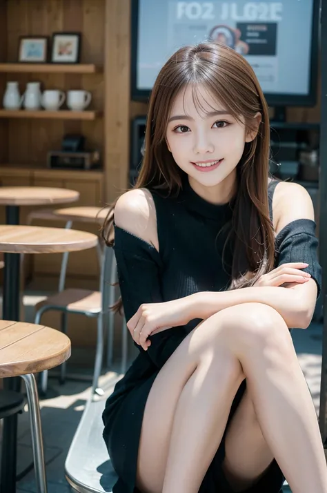  (8K, RAW Photos, Highest quality, masterpiece:1.3), (Realistic, photo-Realistic:1.4), (Highly detailed 8K wallpaper), Sharp focus, Written boundary depth,
 Japanese Idols,very cute,(Baby Face)、Knit dress, Look at us and laugh, Upper Body, Highly detailed ...