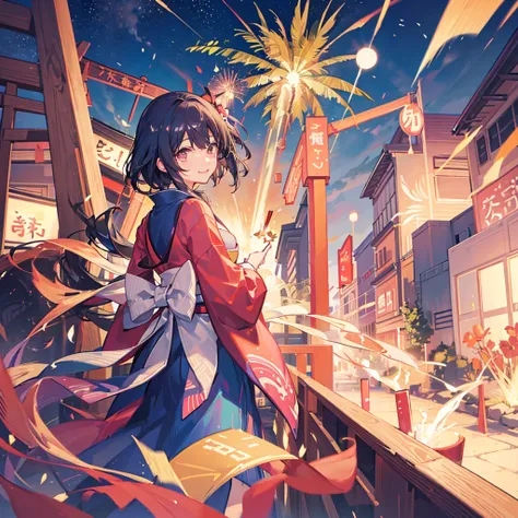 Couple,(Boy 1:Girl 1)Lovely,Date,Love love,smile,Fleeting,romantic,atmosphere,landscape,firework,Night Sky,たくさんのfirework,summerfestival,turn around,Girl is wearing a kimono,Hand in hand,Night Skyに美しいfirework,たくさんのfirework,綺麗なNight Sky,summer,festival,Young...