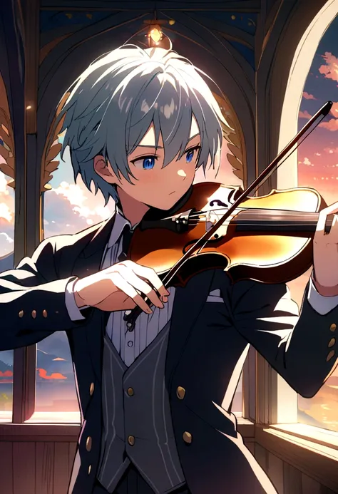 anime boy playing violin 