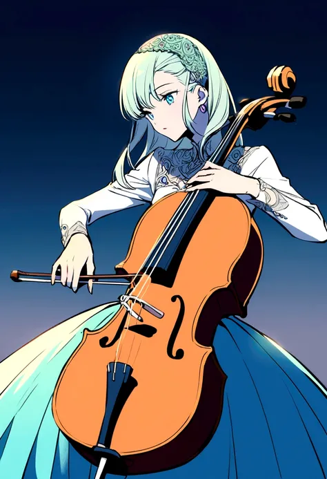 anime boy woman appearance playing cello