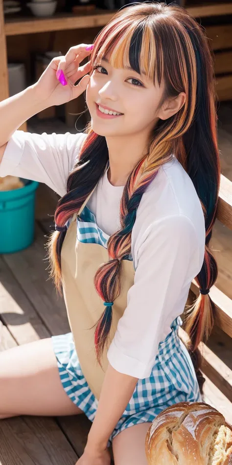 Fluid organization:1.6), 本当に野生の髪を持つ一人のbeautiful女の子, (Colorful wavy hair:1.2),( Two long braids:1.2), (Long wild hair:1.2), (Multicolored Hair: 1.9),可愛いsmile
パン屋販売スタッフ、(((Low - Angle:1.4)))、((One hand raised))、((She is wearing a colorful and pop blouse and ...