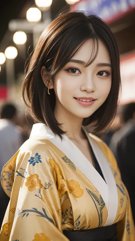 Looking at the camera,(((highest quality, 8K, masterpiece))), Sharp focus, (Beautiful woman with perfect figure), thin, (Hairstyle: upper)), ((kimono: Cane)), street: 1.2 Highly detailed face and skin texture Detailed eyes Double eyelid Random pose, (smile...