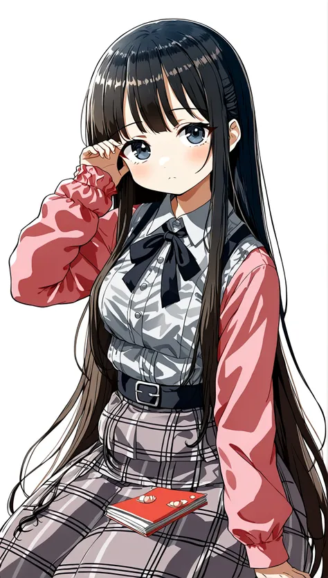 make me a female character with a manga or anime theme with no background, the character has long black hair, beautiful black eyes, smooth and soft cheeks, and a typical Japanese , as well as an ideal body shape.