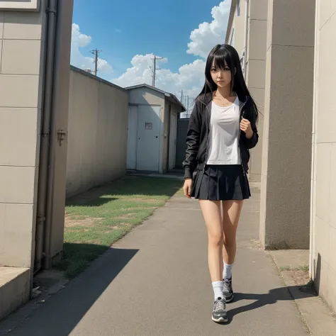 Anime girl walking toward the viewer calmly 