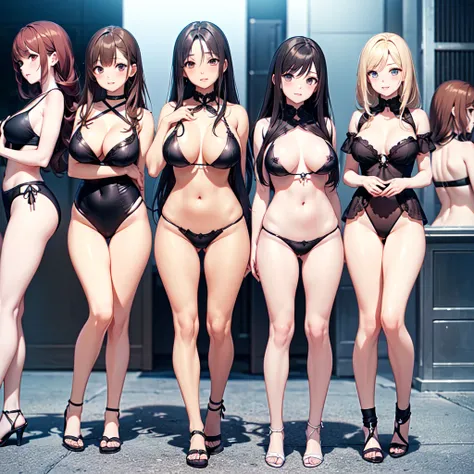 ((masterpiece, Highest quality, High resolution, 超High resolution, Pixel perfect, Written boundary depth, 4K, RTTX10.0, High resolution))), (5 adult females:1.3), Beautiful Anime Women, Beautiful art style, Anime characters, ((Long Hair, bangs, Dark brown ...