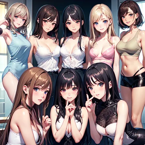 ((masterpiece, Highest quality, High resolution, 超High resolution, Pixel perfect, Written boundary depth, 4K, RTTX10.0, High resolution))), (5 adult females:1.3), Beautiful Anime Women, Beautiful art style, Anime characters, ((Long Hair, bangs, Dark brown ...