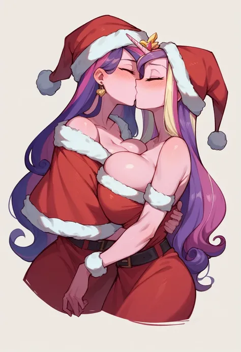 my little pony equestria girls princess cadence , HUGE titties , in hot Christmas dress , kissing Santa claus 