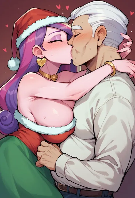 my little pony equestria girls princess cadence , HUGE titties , in hot Christmas dress , kissing old man